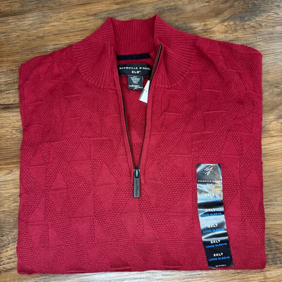Shaquille O’Neal XLG red texture quarter zip pullover sweater 2XLT long sleeve - Picture 3 of 10